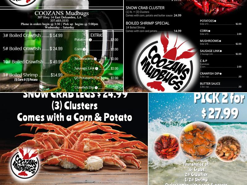 Coozans Mudbugs Menu