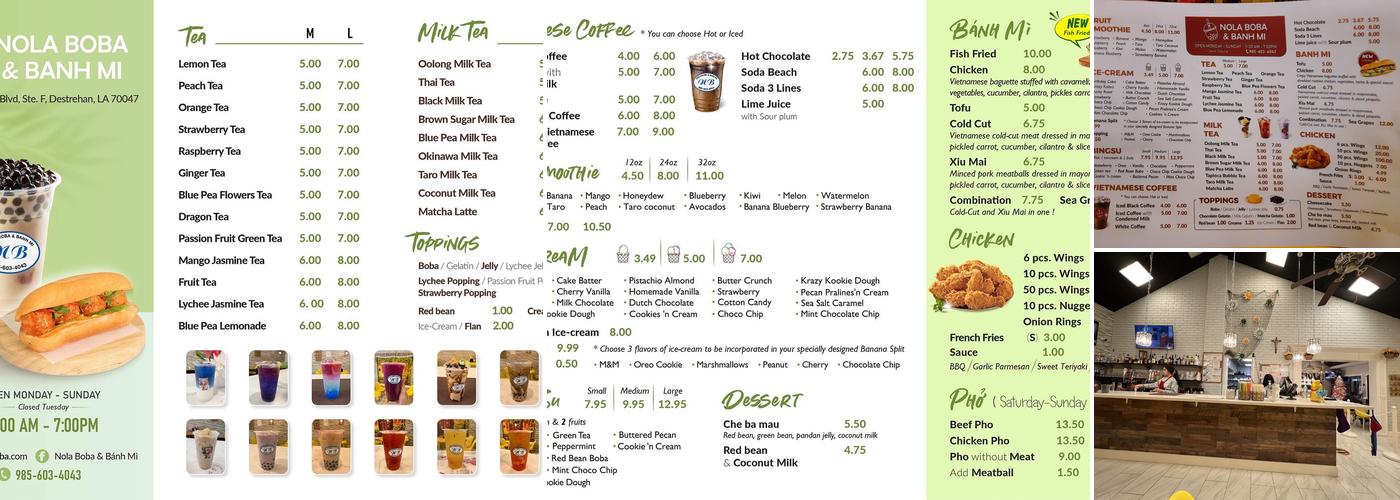 Nola Boba & Banh Mi Menu