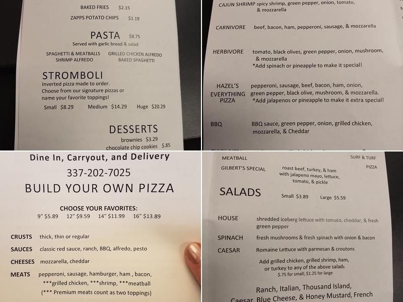 Gilbert's Pizza Menu