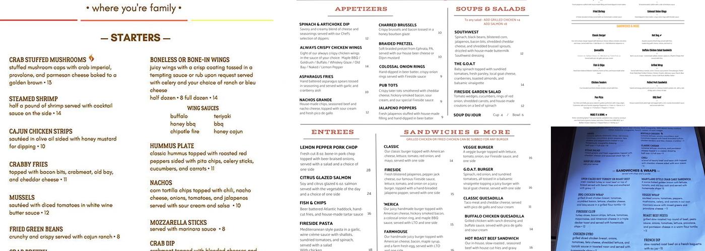 Fireside Pub Menu