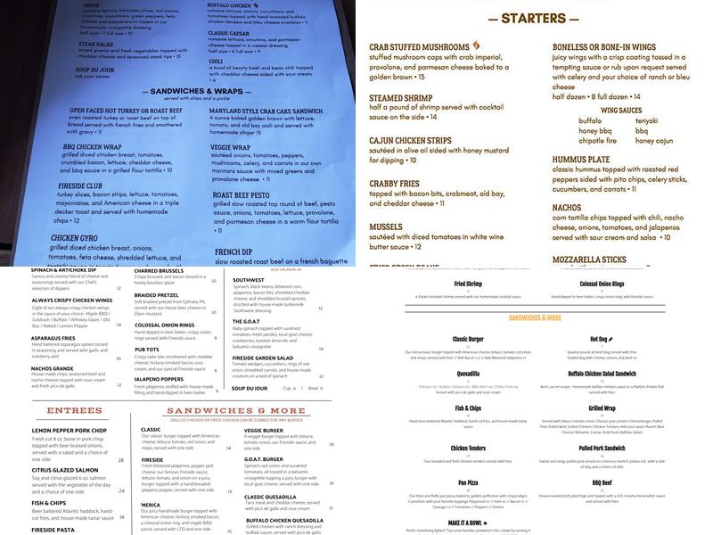 Fireside Pub Menu