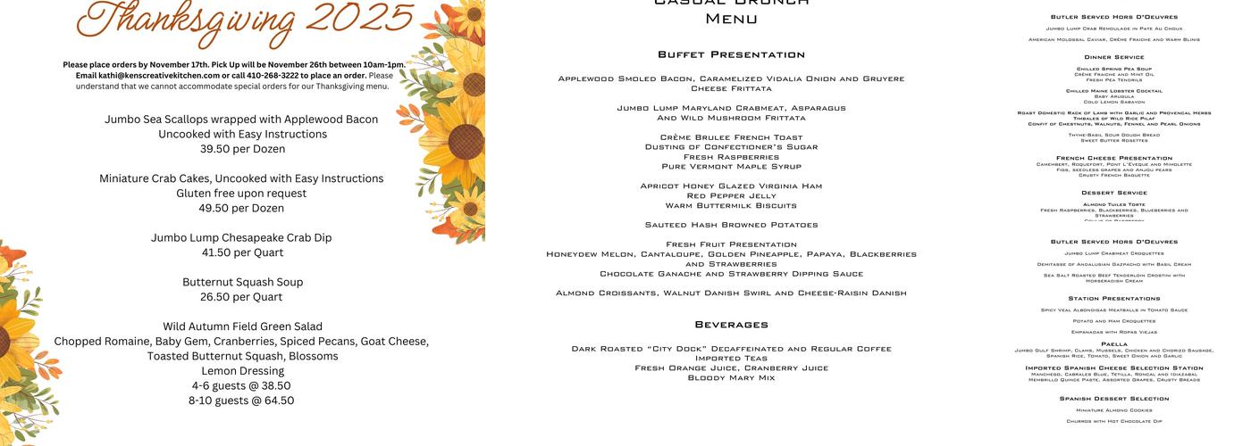Ken's Creative Kitchen Menu