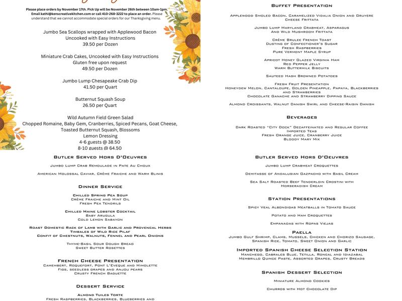 Ken's Creative Kitchen Menu