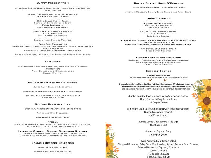 Ken's Creative Kitchen Menu
