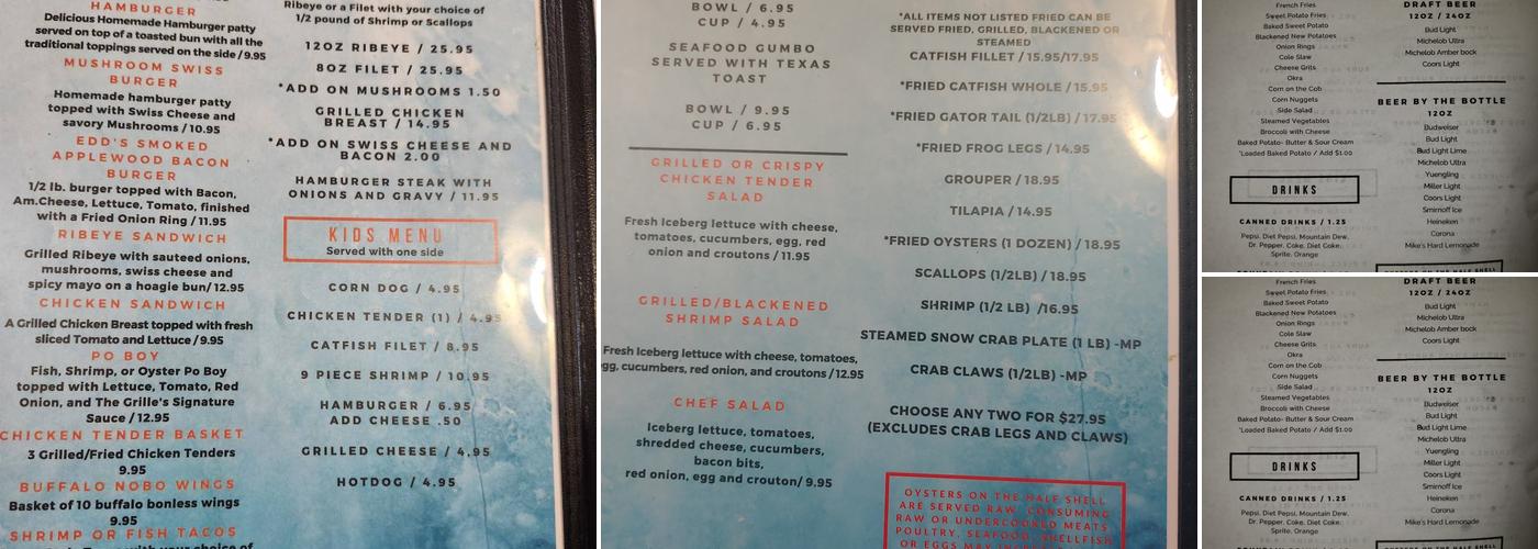 The Grille and Oyster Bar Menu