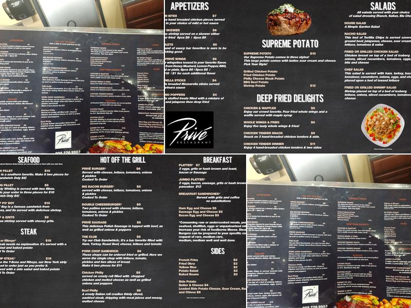 The Prive Menu