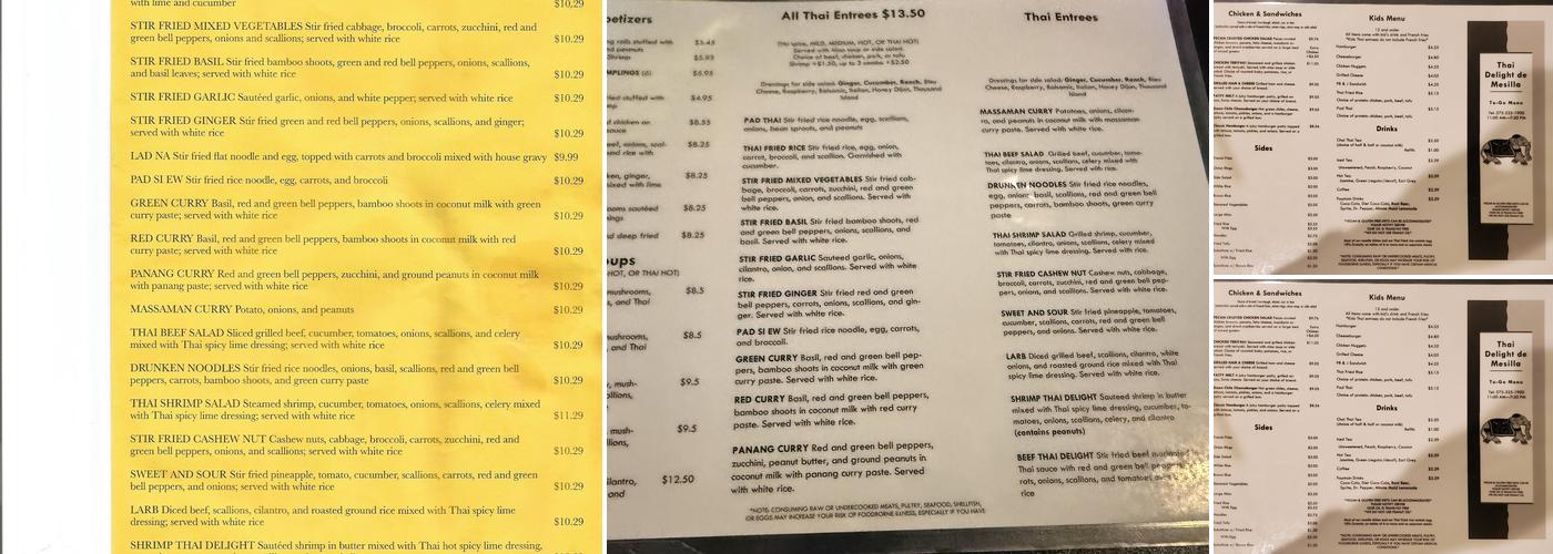 Thai Delight Menu