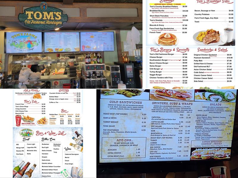 Tom's Old Fashioned Hamburgers Menu