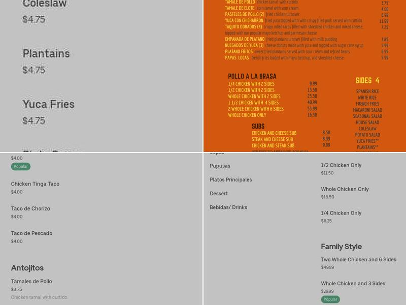 Campeon Pollo a la Brasa Menu