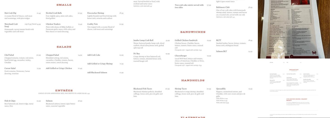 Obrycki's Restaurant and Bar Menu