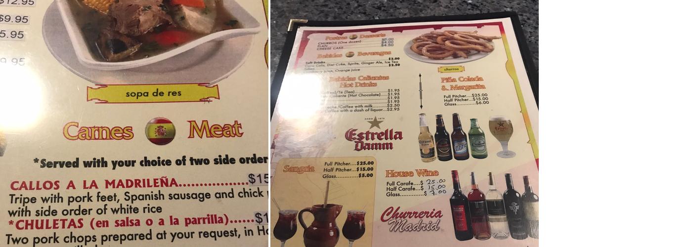 Churreria Madrid Menu