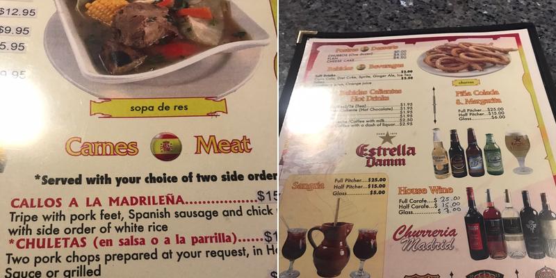 Churreria Madrid Menu