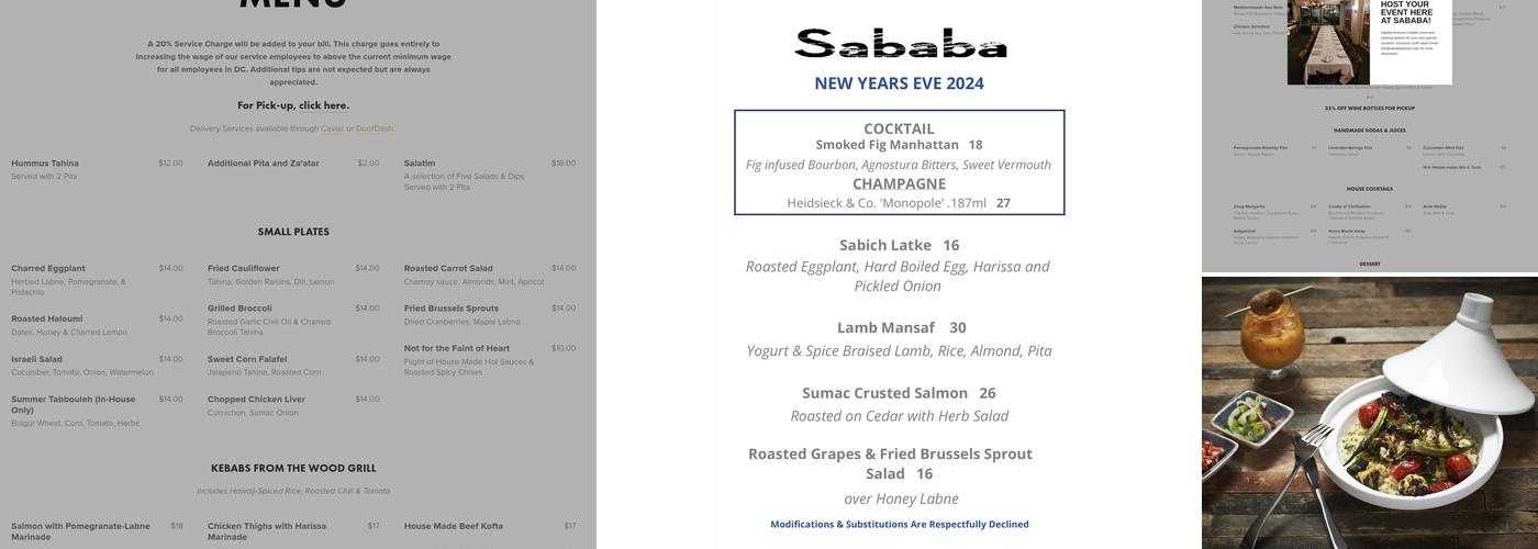 Sababa Menu