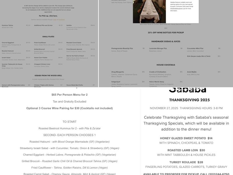 Sababa Menu