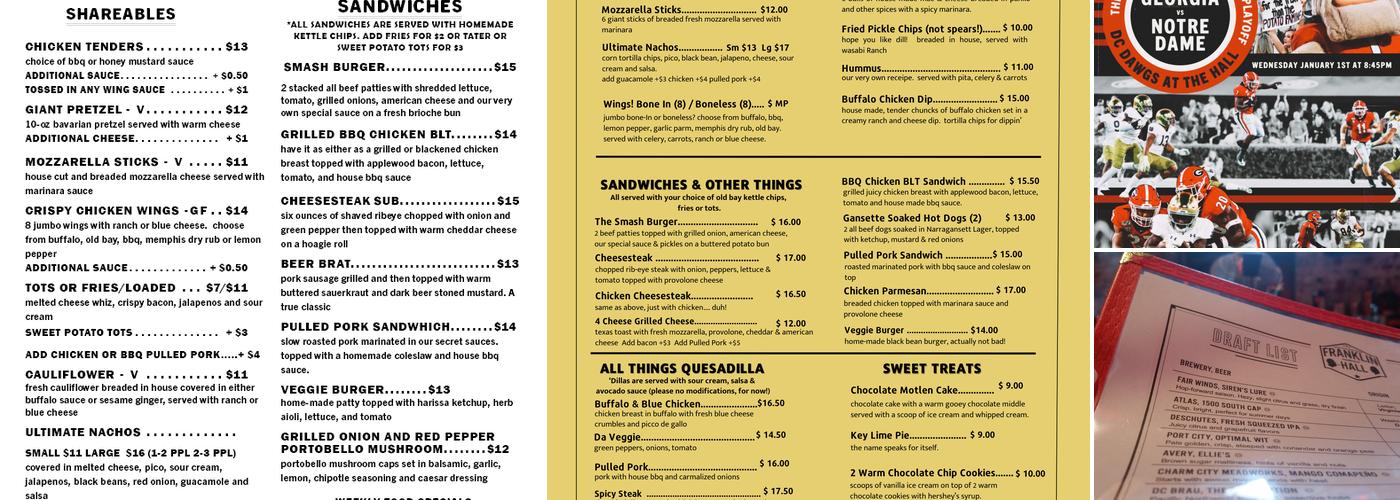 Franklin Hall Menu