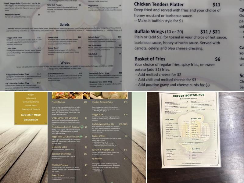 Froggy Bottom Pub Menu