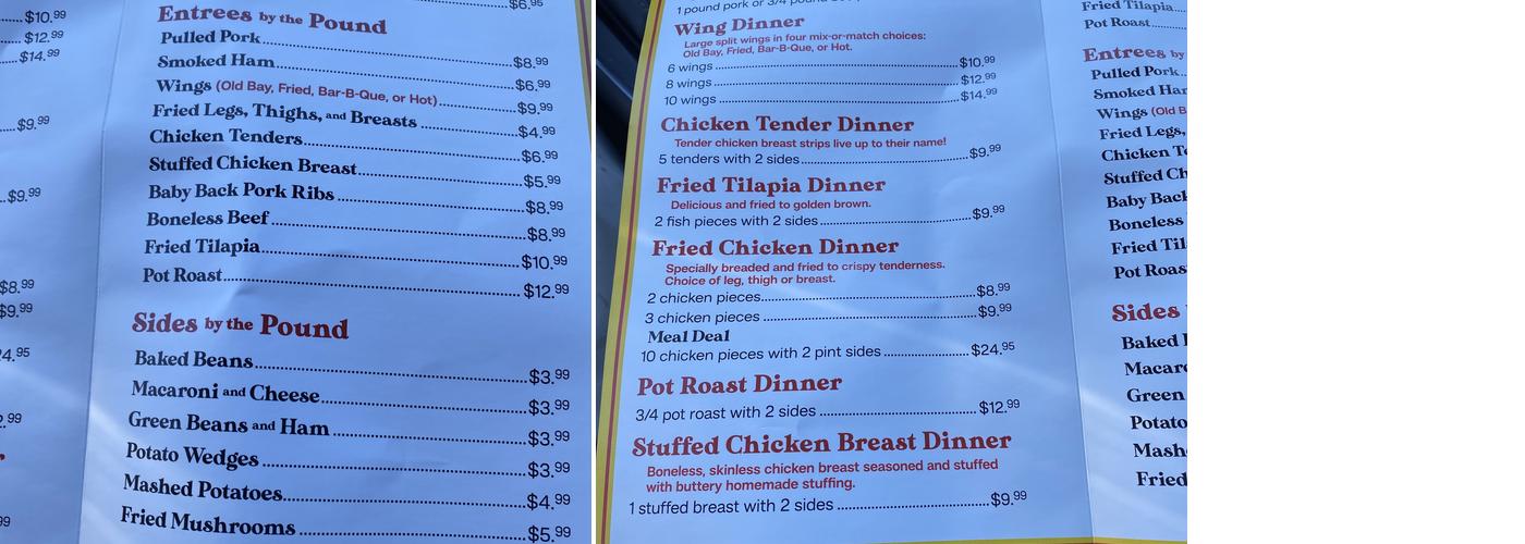 Beilers Barbeque Menu