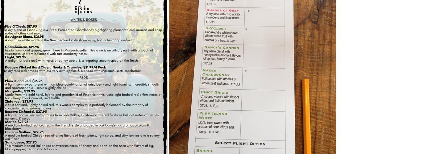 Mill River Winery Menu
