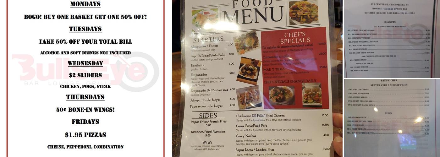 BullsEye Bar Lounge Grill Menu