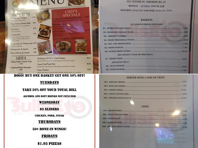 BullsEye Bar Lounge Grill Menu