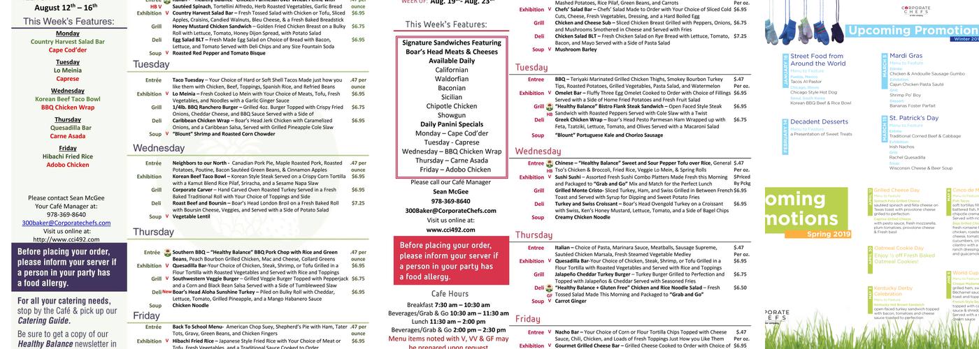 Corporate Chefs Inc Menu