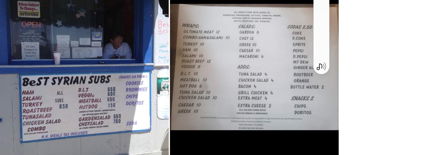 Best Syrian Subs Menu
