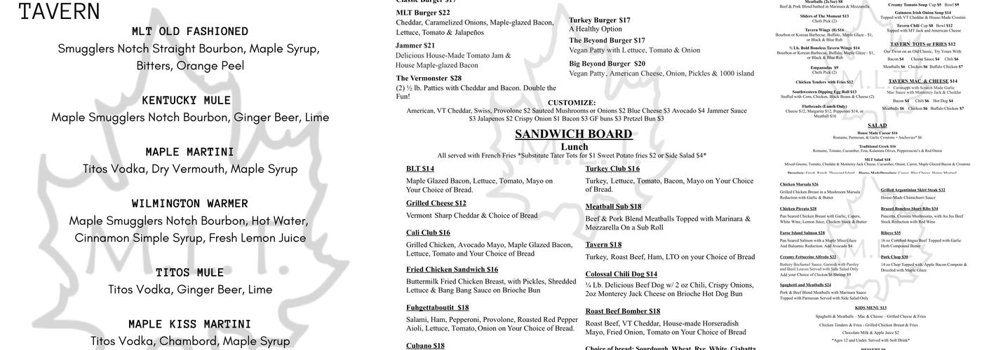 The Maple Leaf Tavern Menu