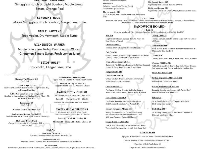 The Maple Leaf Tavern Menu