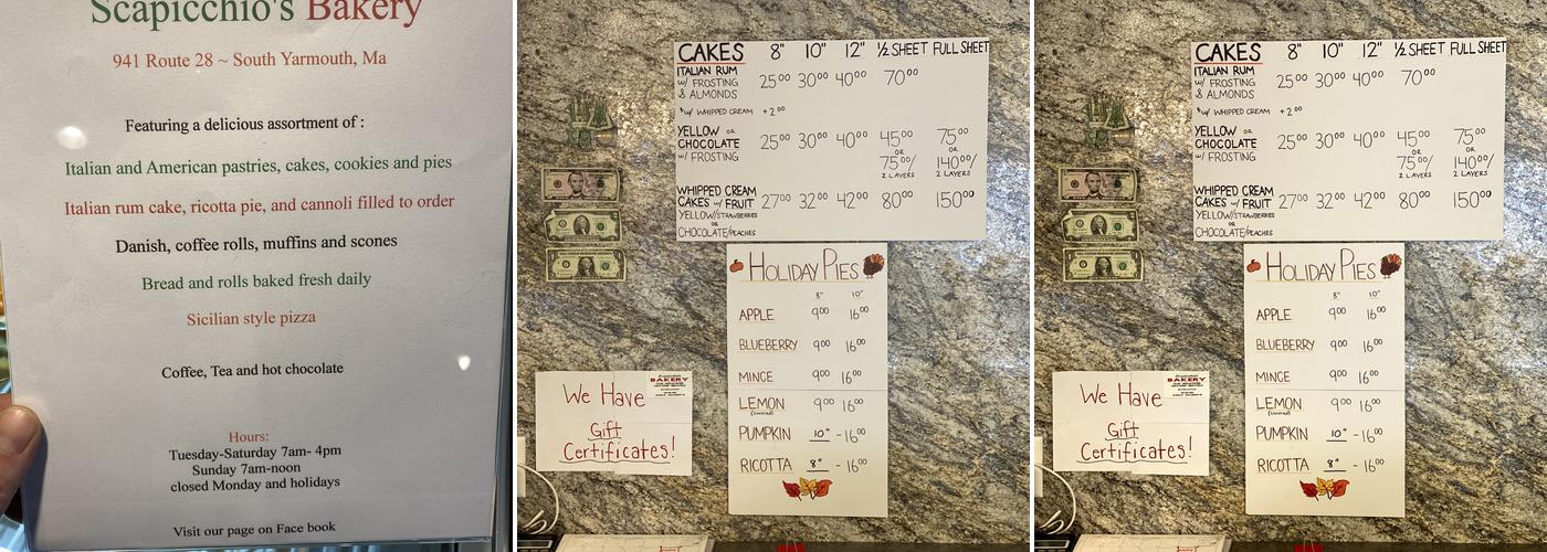 Scapicchio's Bakery Menu