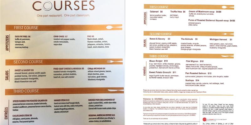 Courses Restaurant Menu