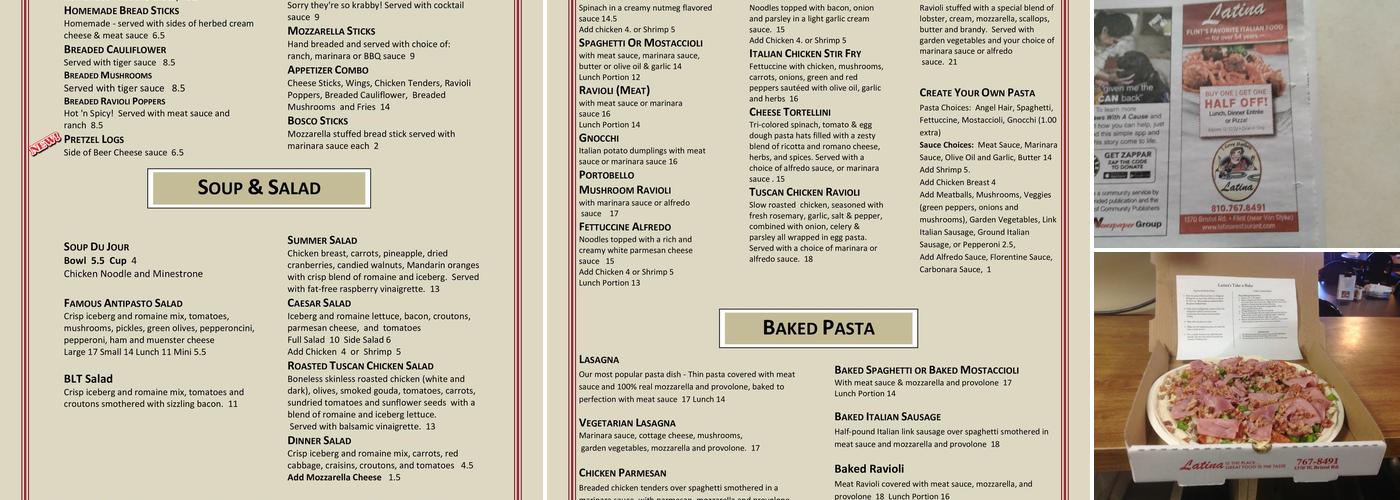 Latina Restaurant & Pizzeria Menu