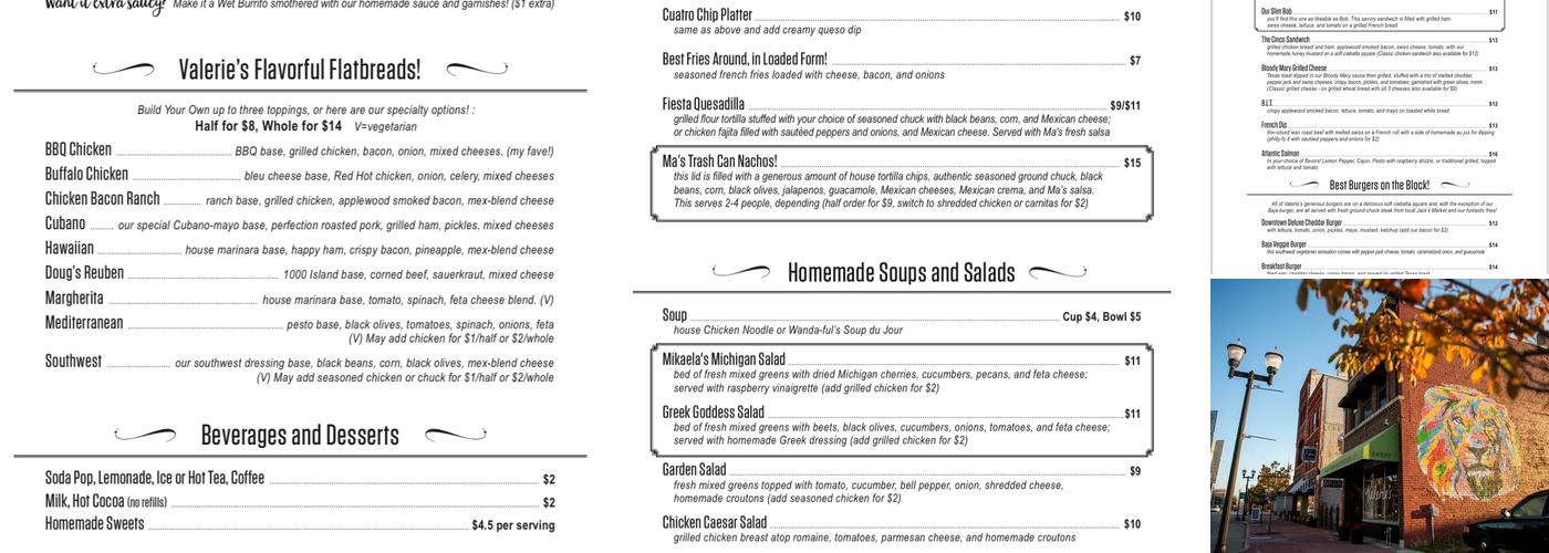 Valerie's Downtown Menu