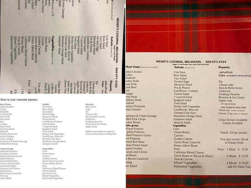 Wendt's Catering Menu