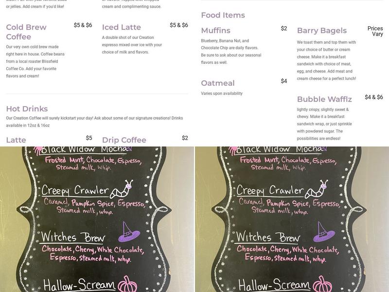 Bubblz Café Menu