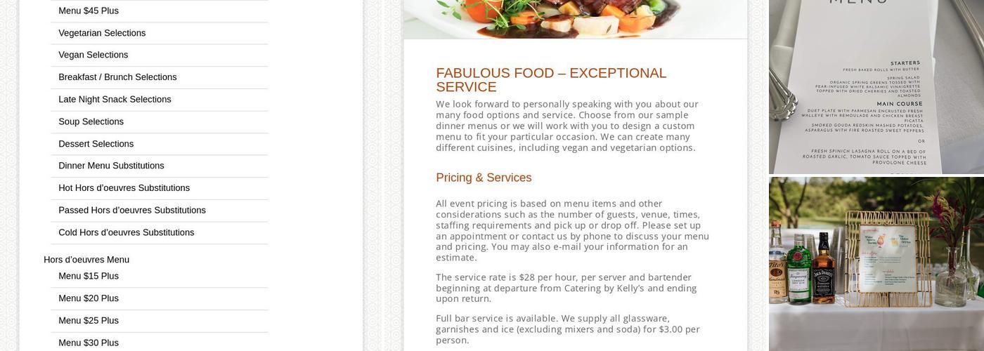 Catering By Kelly's Menu