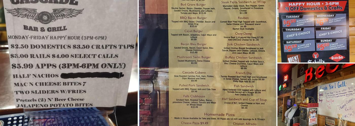 Cascade Bar & Grill Menu