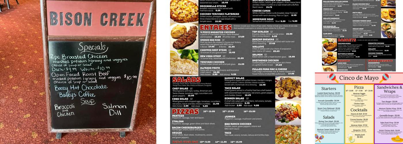 Bison Creek Bar and Dining Menu