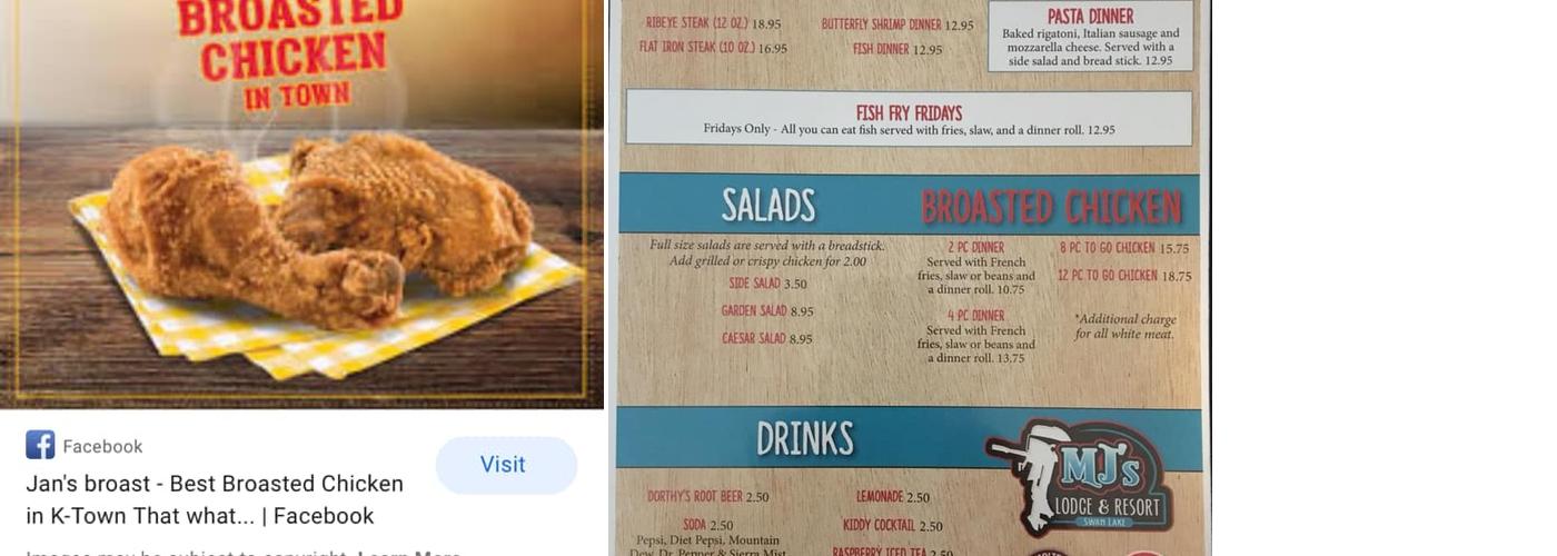 MJ's Lodge & Resort Menu