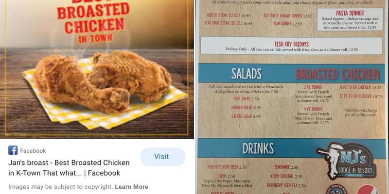 MJ's Lodge & Resort Menu