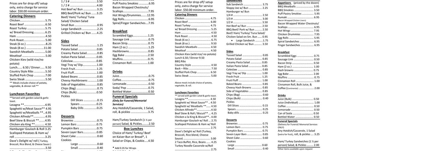 J D Truffles Catering Menu