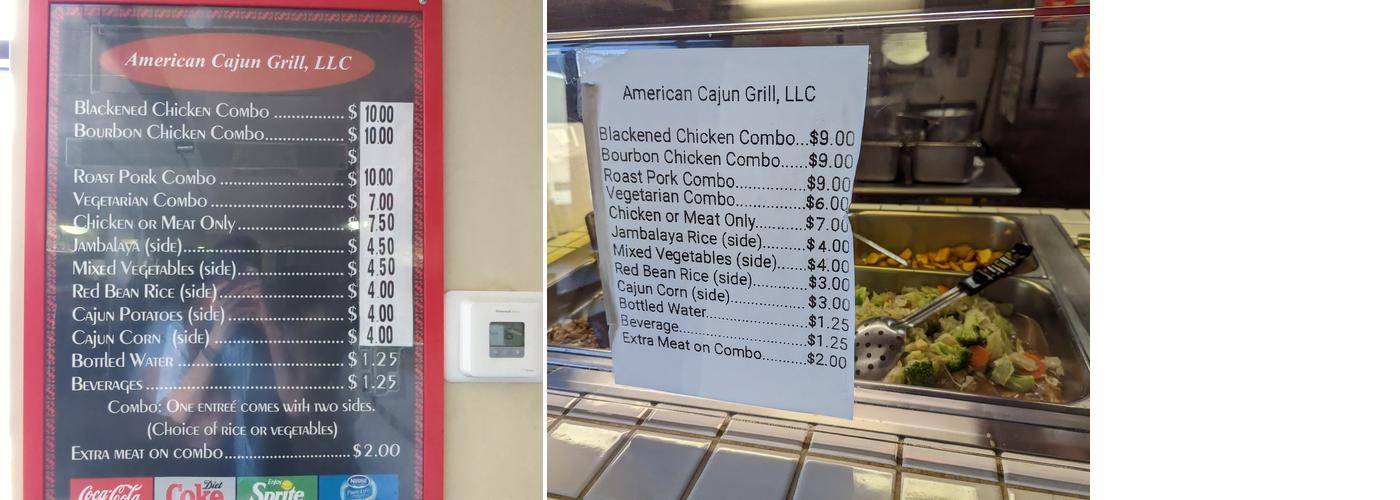 American Cajun Grill Menu