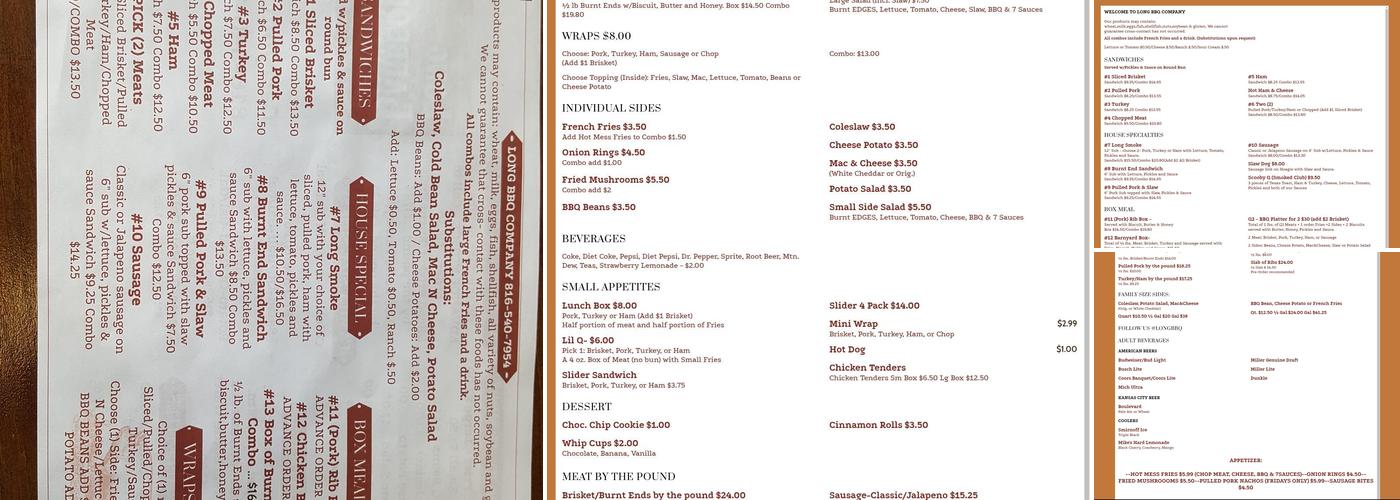 Long Barbeque Company Menu