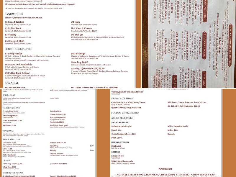 Long Barbeque Company Menu