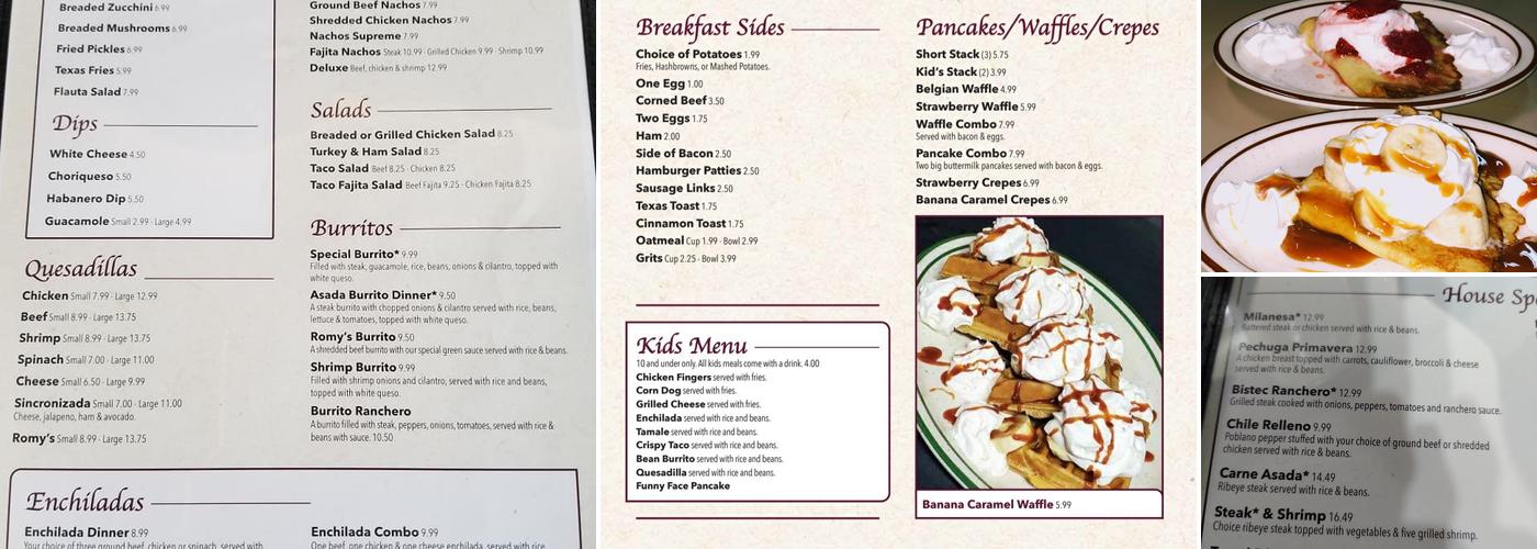 Romy's Restaurant Menu