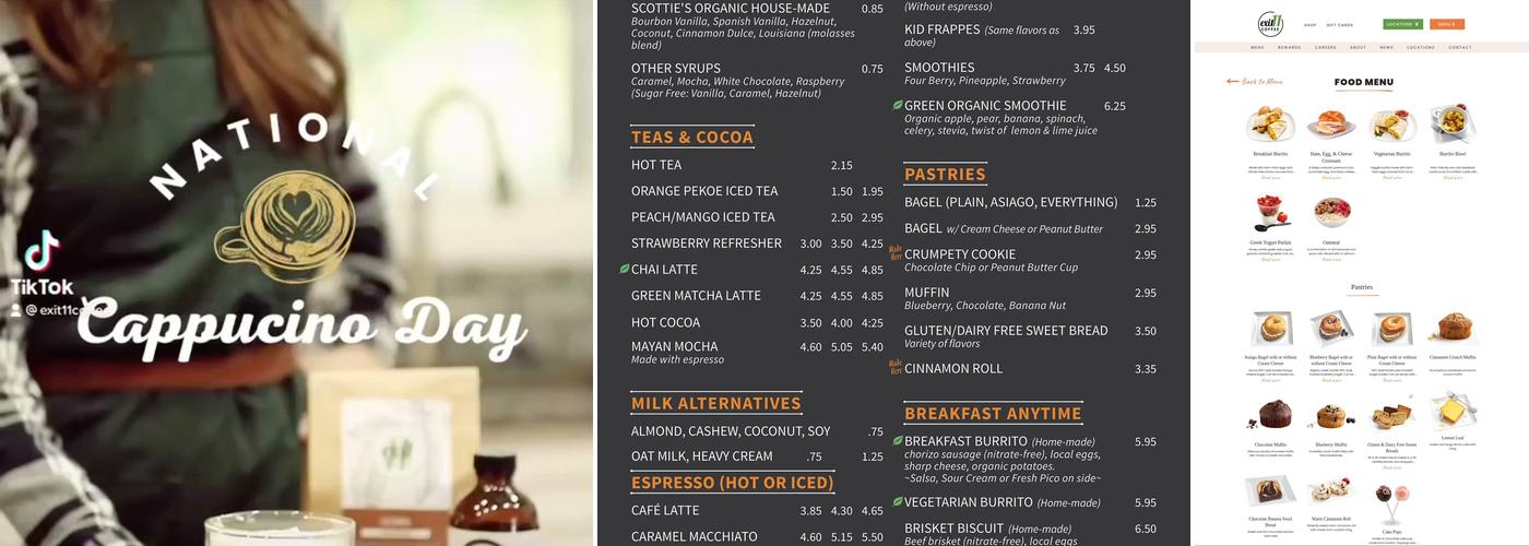 Exit 11 Coffee Drive Thru & Roastery Menu