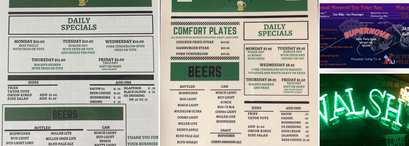 Walsh's Tavern Menu