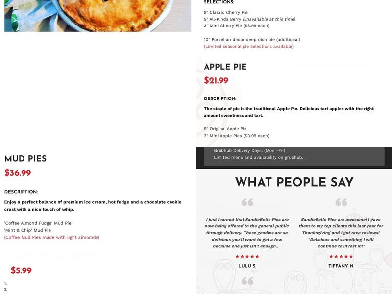 Sandiebelle Pies Menu