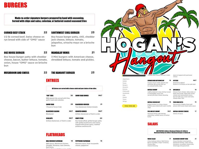 Hogan's Hangout Menu