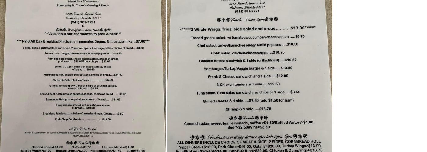 Rock Inn Menu