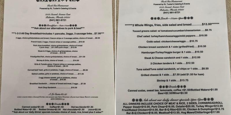 Rock Inn Menu